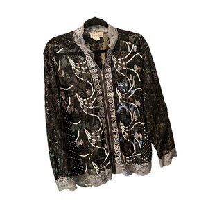 Dress Barn Lace Sequin Metallic Polka Dot Holiday Party Dressy Jacket 2X Zipper